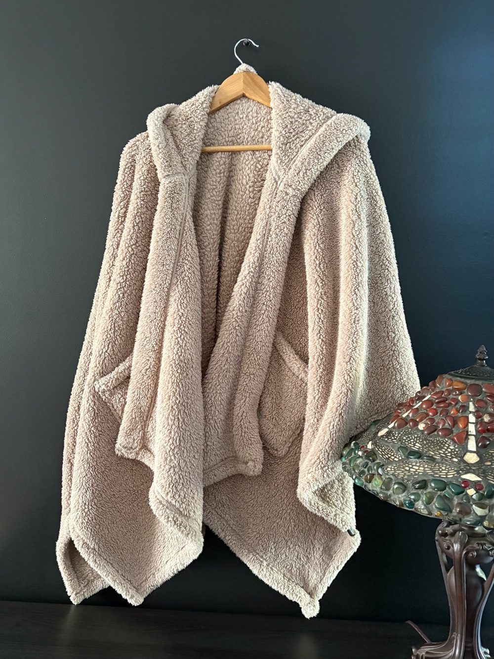 LL Bean Cozy Sherpa Wearable Throw with Hood Tan One Size Fits All